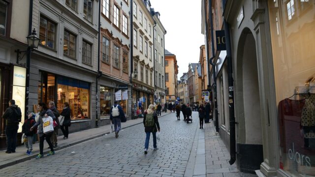 Stockholm şehrinin kıyıdan görünen siluetini gösteren bir fotoğraf